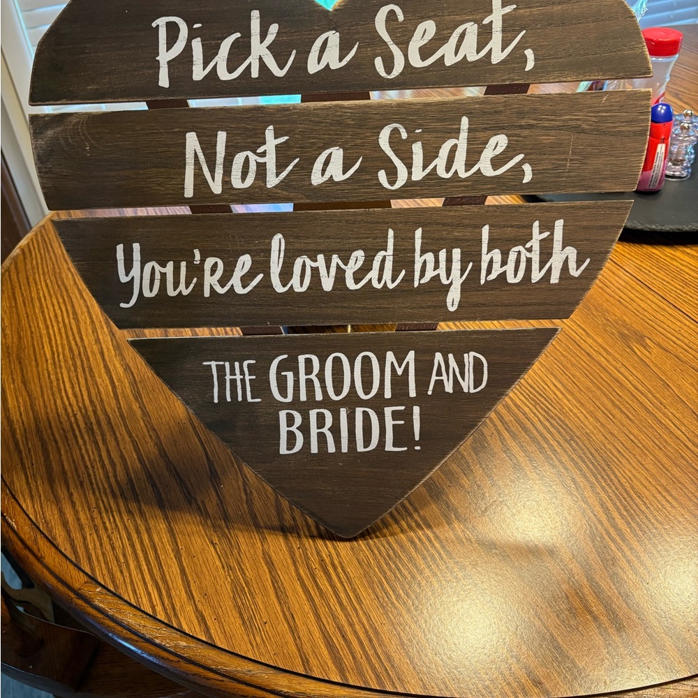 Heart-Shaped Wedding Sign with White Text